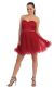 Strapless Lace Bodice Short Tulle Homecoming Party Dress in Burgundy
